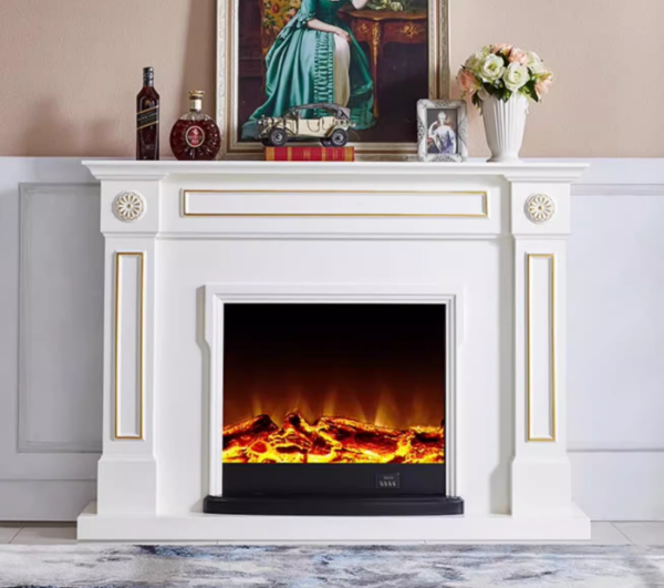 Model 1908 Luxury Electric Fireplace with Wood Frame for Household Use